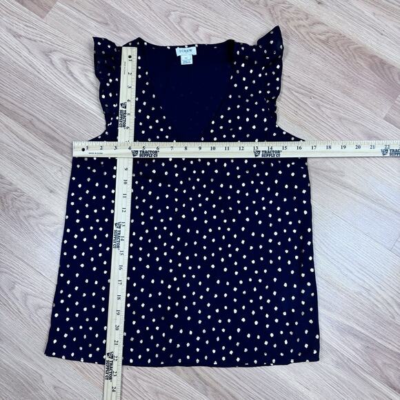 J Crew Womens Black And Gold Polka Dot Sleeveless Top Flutter Sleeve Size 00 - Picture 3 of 5